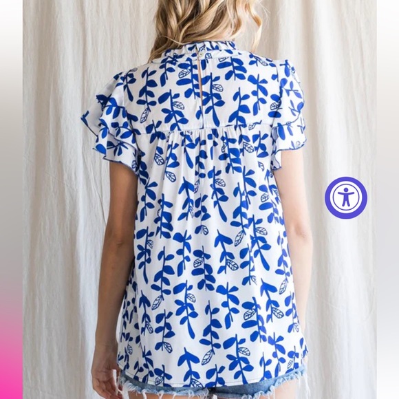 JODIFIL Blue Floral Printed Ruffled Sleeve Embroidered top - Picture 3 of 8
